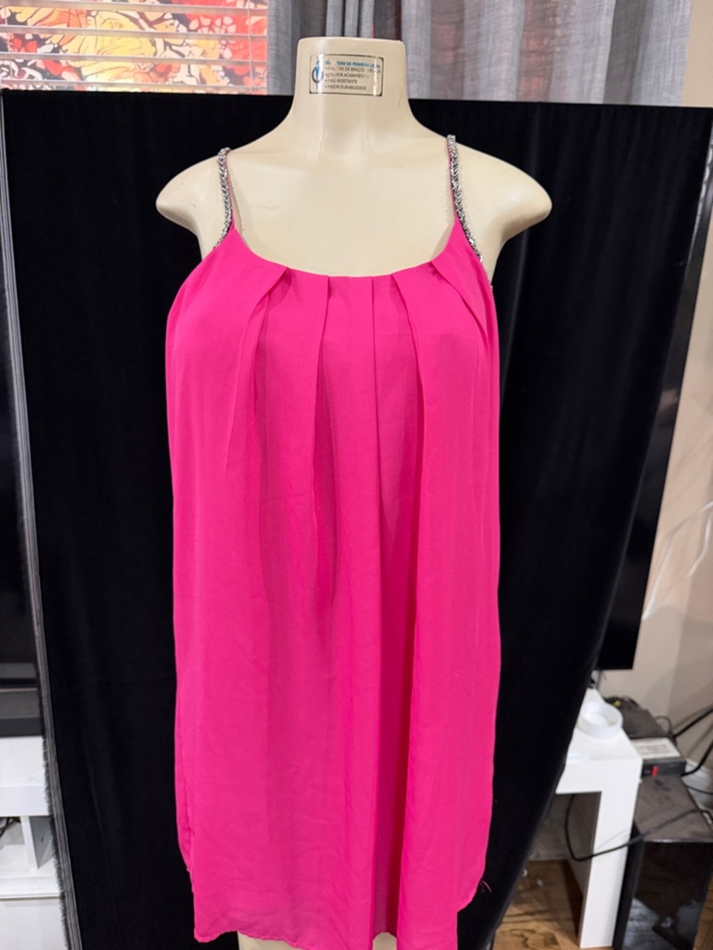 Annabella Hot Pink Mini Dress with Chain-Strap Embellishment